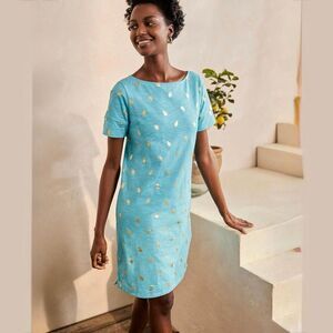 Boden Darcy Lemon Foil Print T-Shirt Dress Aqua/Metallic | Size 4L